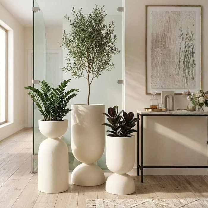 A family of tapered planters in graduated heights — designed to compose rhythm across floors and terraces.